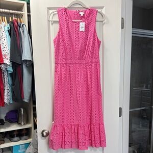 J. Crew Factory Pink Eyelet Midi Dress
